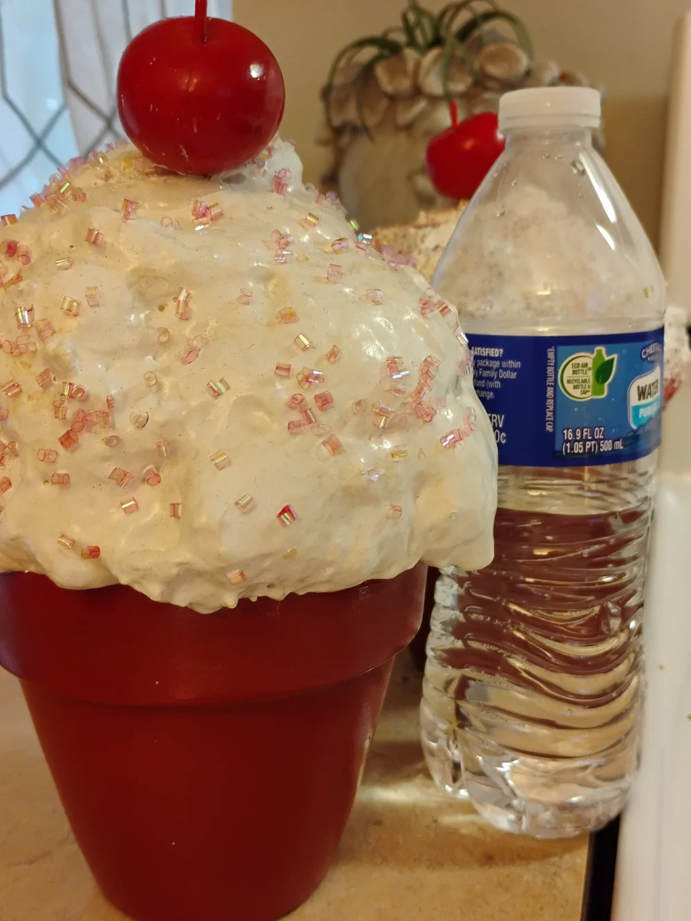 Red Faux Cupcake Table Decor with White Frosting -